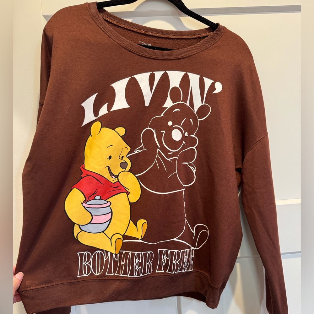 Disney Brown Winnie the Pooh “Livin’ Bother Free” Crewneck Sweatshirt
